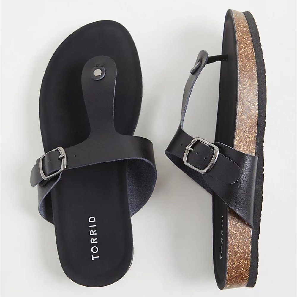 Torrid Black Faux Leather T-Strap Sandal (WW)